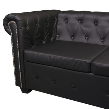 Chesterfield-Ecksofa 5-Sitzer Kunstleder Schwarz 