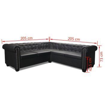 Chesterfield-Ecksofa 5-Sitzer Kunstleder Schwarz 
