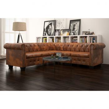 ARDEBO.de - Chesterfield Ecksofa 5-Sitzer Kunstleder Braun 