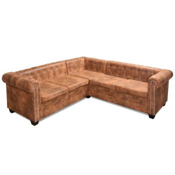 Chesterfield Ecksofa 5-Sitzer Kunstleder Braun 