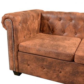 Chesterfield Ecksofa 5-Sitzer Kunstleder Braun 