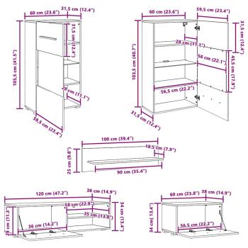 Fünfteilige Wohnwand TV-Schrank mit LED-Beleuchtung Weiß