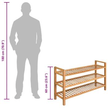 Schuhregal mit 3 Etagen 100x27x60 cm Massivholz Eiche