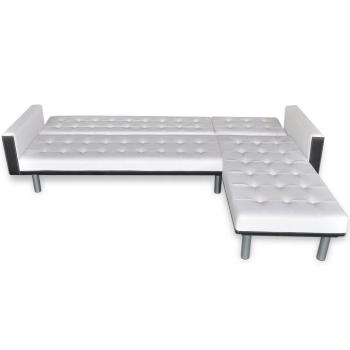 Schlafsofa L-Form Kunstleder Weiß 