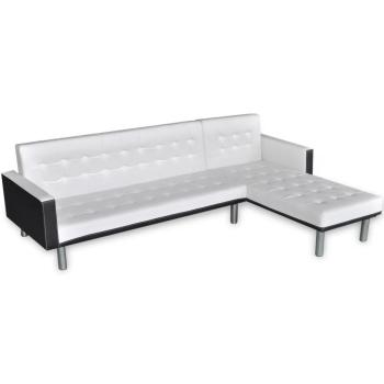 Schlafsofa L-Form Kunstleder Weiß 