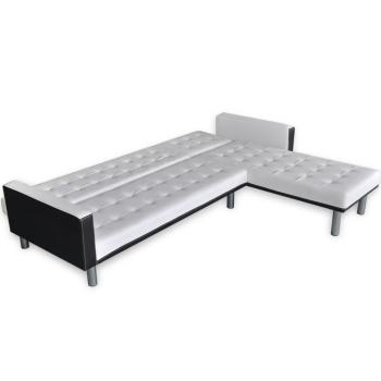 Schlafsofa L-Form Kunstleder Weiß 