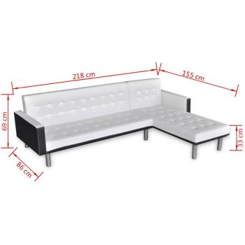 Schlafsofa L-Form Kunstleder Weiß 