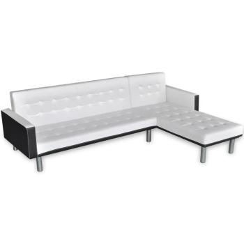 Schlafsofa L-Form Kunstleder Weiß 