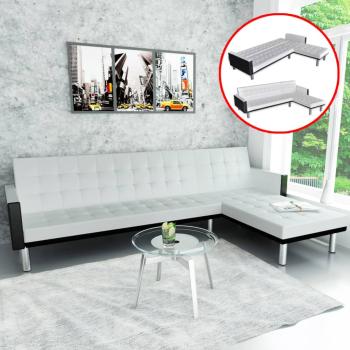Schlafsofa L-Form Kunstleder Weiß 