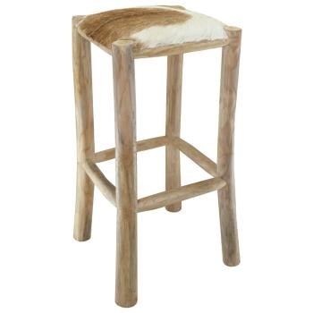 Barhocker Echtleder und Teak Massivholz 