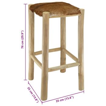 Barhocker Echtleder und Teak Massivholz 