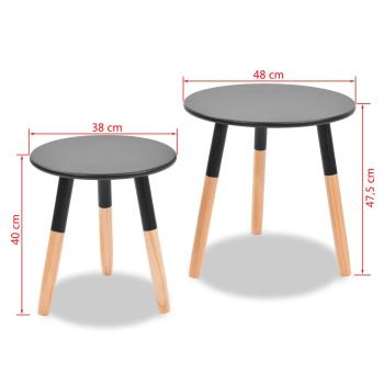 Beistelltisch Set 2 Stk. Kiefernholz Massiv Schwarz