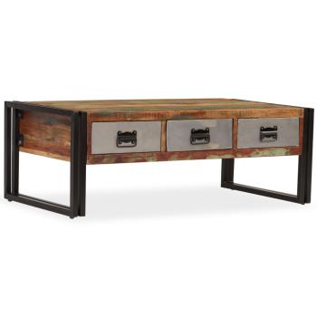 Couchtisch mit 3 Schubladen Altholz Massiv 100x50x35 cm