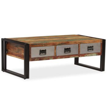 Couchtisch mit 3 Schubladen Altholz Massiv 100x50x35 cm