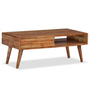 ARDEBO.de - Couchtisch Massivholz mit Schublade Geschnitzt 100 x 50 x 40 cm