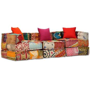 3-Sitzer Modularer Pouf Patchwork Stoff 