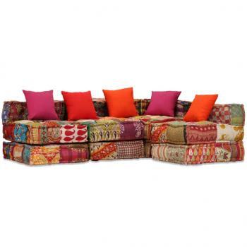 ARDEBO.de - 4-Sitzer Modularer Pouf Patchwork Stoff 