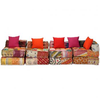 4-Sitzer Modularer Pouf Patchwork Stoff 
