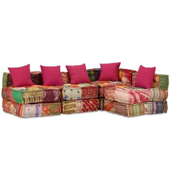 4-Sitzer Modularer Pouf Patchwork Stoff 