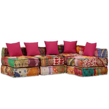 4-Sitzer Modularer Pouf Patchwork Stoff 