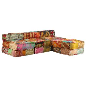 3-Sitzer Modularer Pouf Patchwork Stoff 