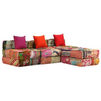3-Sitzer Modularer Pouf Patchwork Stoff 