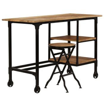 Schreibtisch mit Klapphocker Mangoholz Massiv 115x50x76 cm