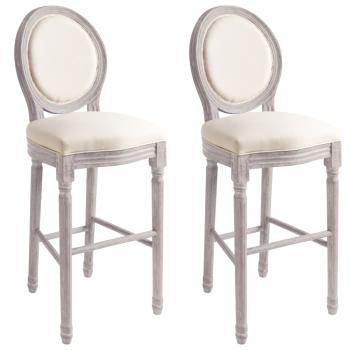 Barhocker 2 Stk. Weiß Leinen 