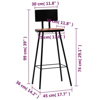 Barhocker 2 Stk. Massives Altholz