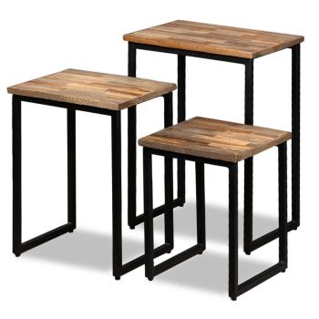 3-tlg. Satztisch-Set Recyceltes Massivholz Teak