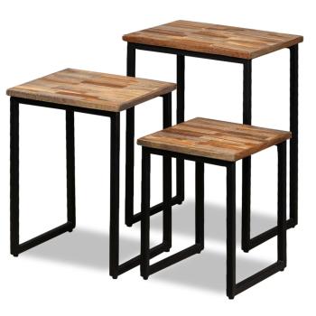 3-tlg. Satztisch-Set Recyceltes Massivholz Teak