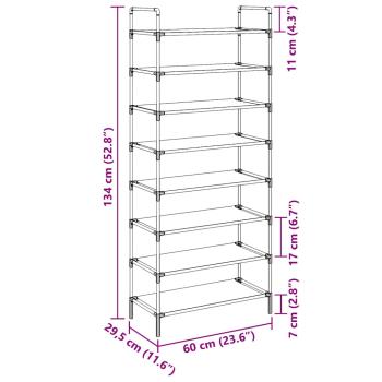 Schuhregal mit 8 Ablagen Metall und Vliesstoff Schwarz
