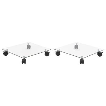 Pflanzenständer mit Rollen 2 Stück Hartglas 35x35 cm Quadrat 