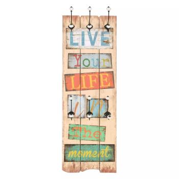 Wandgarderobe mit 6 Haken 120 x 40 cm "LIVE LIFE" 