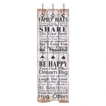 Wandgarderobe mit 6 Haken 120 x 40 cm "FAMILY RULES" 