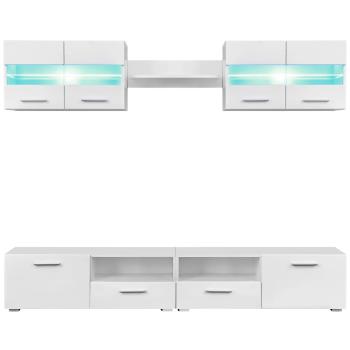 5-tlg. TV-Wohnwand-Set mit LED-Leuchten Hochglanz-Weiß