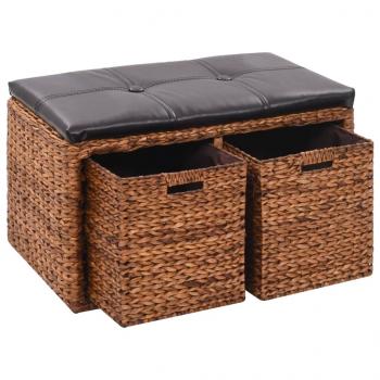 ARDEBO.de - Sitzbank mit 2 Körben Seegras 71×40×42 cm Braun