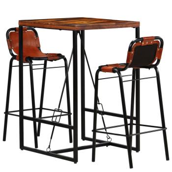 Bar-Set 3-tlg. Altholz Massiv und Echtes Ziegenleder