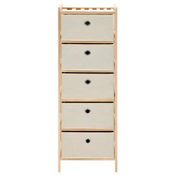 Korb-Kommode mit 5 Stoffkörben Zedernholz Beige