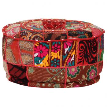 Patchwork Sitzpouf Rund Baumwolle Handgefertigt 40x20 cm Rot