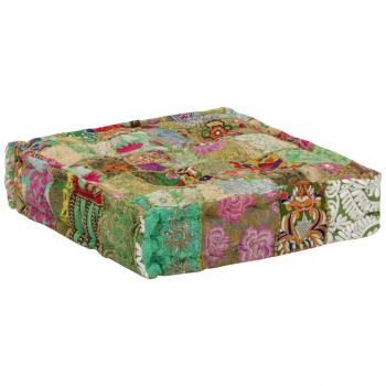 Pouf Flickwerk Quadrat Baumwolle Handgefertigt 50×50×12 cm Grün