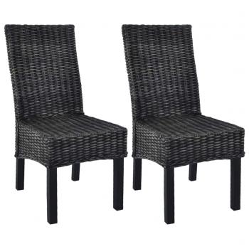 ARDEBO.de - Esszimmerstühle 2 Stk. Schwarz Kubu Rattan und Mango Holz