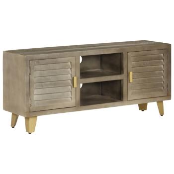 TV-Schrank Grau mit Messing 110 x 30 x 48 cm Mangoholz Massiv
