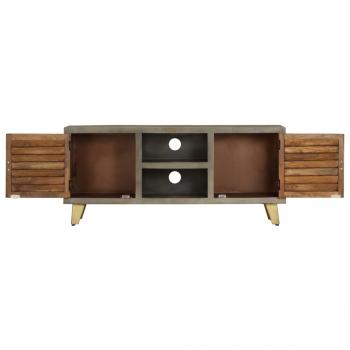 TV-Schrank Grau mit Messing 110 x 30 x 48 cm Mangoholz Massiv