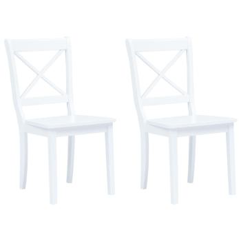 Esszimmerstühle 2 Stk. Weiß Massivholz Gummibaum