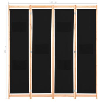 4-teiliger Raumteiler Schwarz 160 x 170 x 4 cm Stoff