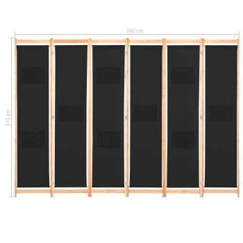 6-teiliger Raumteiler Schwarz 240 x 170 x 4 cm Stoff