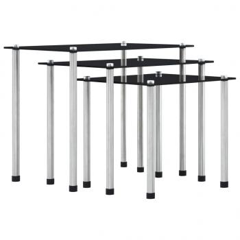 Satztische 3 Stk. Schwarz Hartglas   