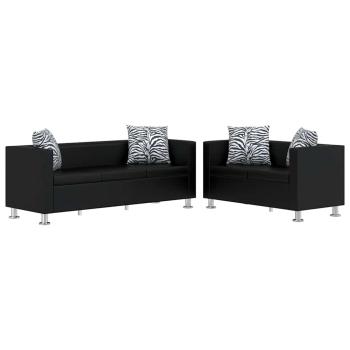 Sofa-Set Kunstleder 3-Sitzer und 2-Sitzer Schwarz 