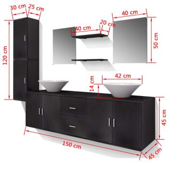 9-tlg. Badmöbel und Waschbecken Set Schwarz